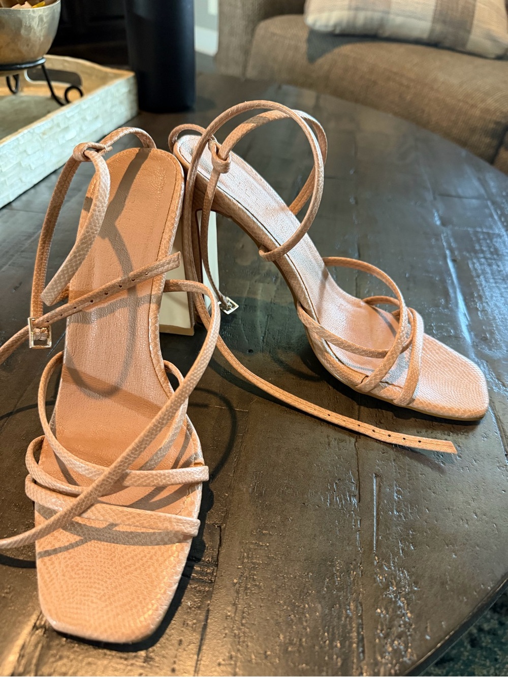Billini Strappy Nude Square-Toe High Heel Sandals - Women